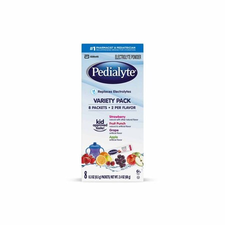 Pedialyte Powder Packs Oral Electrolyte Solution Fruit Punch / Grape / Apple / Strawberry Flavor 0.3oz Electrolyte, 8PK 07007456091